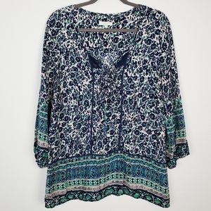 Jade Melody Tam Top Peasant Blouse Boho Floral Blue Green Spring Summer Fall